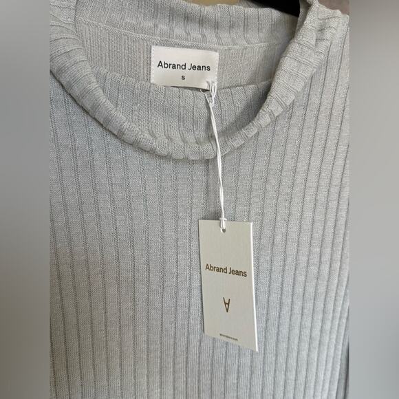 New Abrand Mock Neck Sleeveless Knit Sweater in Grey Dove Small Linen Blend - Picture 2 of 4